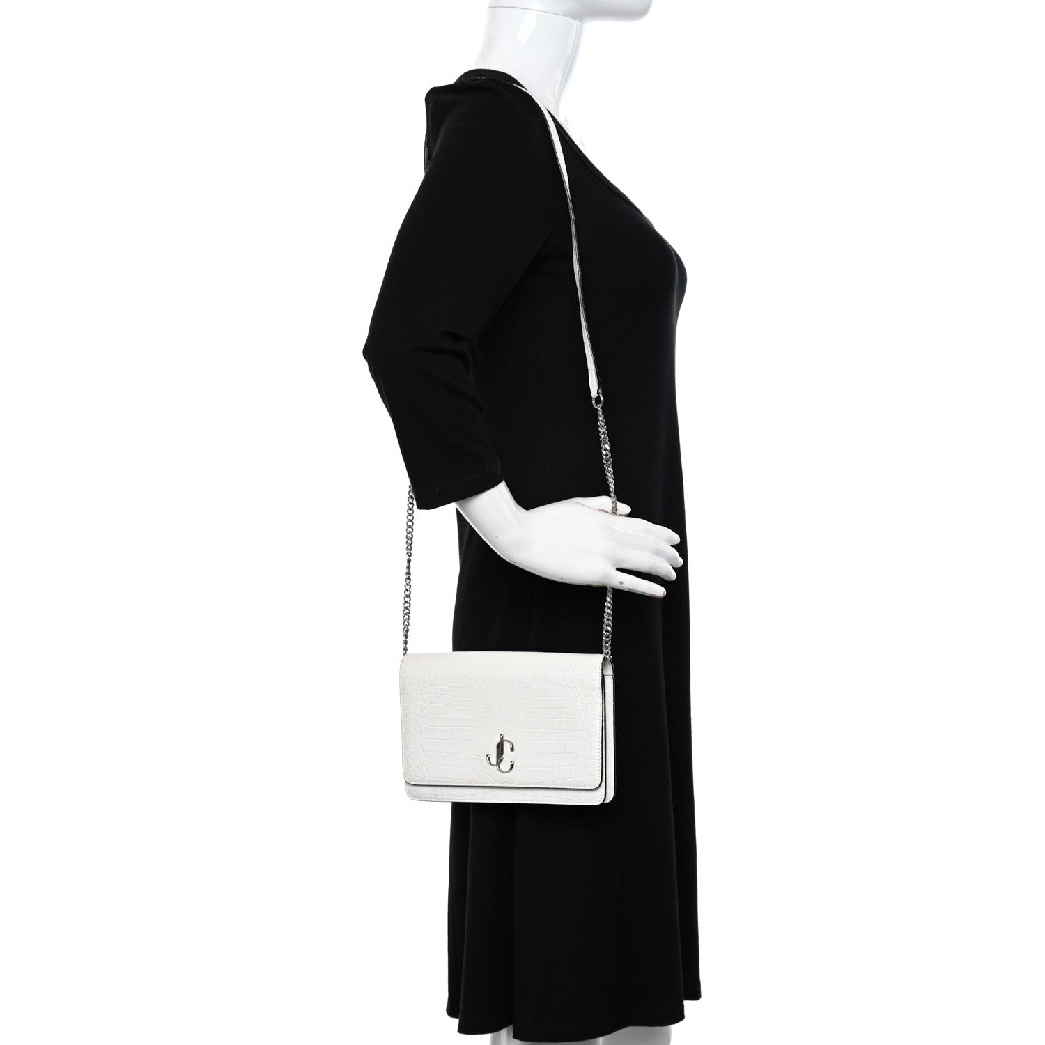 Jimmy Choo Calfskin Crocodile Embossed Palace Crossbody Latte 2 of 11