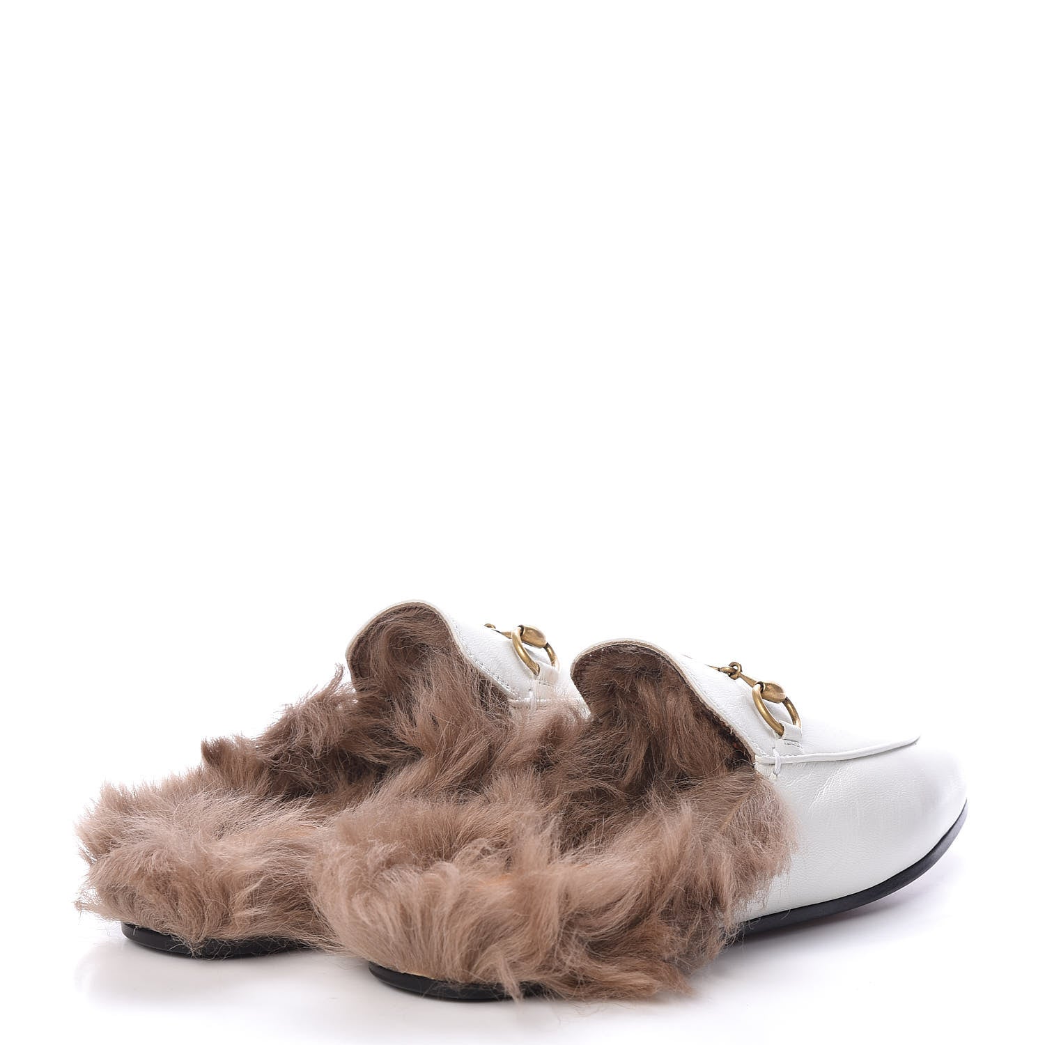 Gucci Malaga Kid Fur Womens Princetown Slippers 36 Dusty White Naturale 4 of 8
