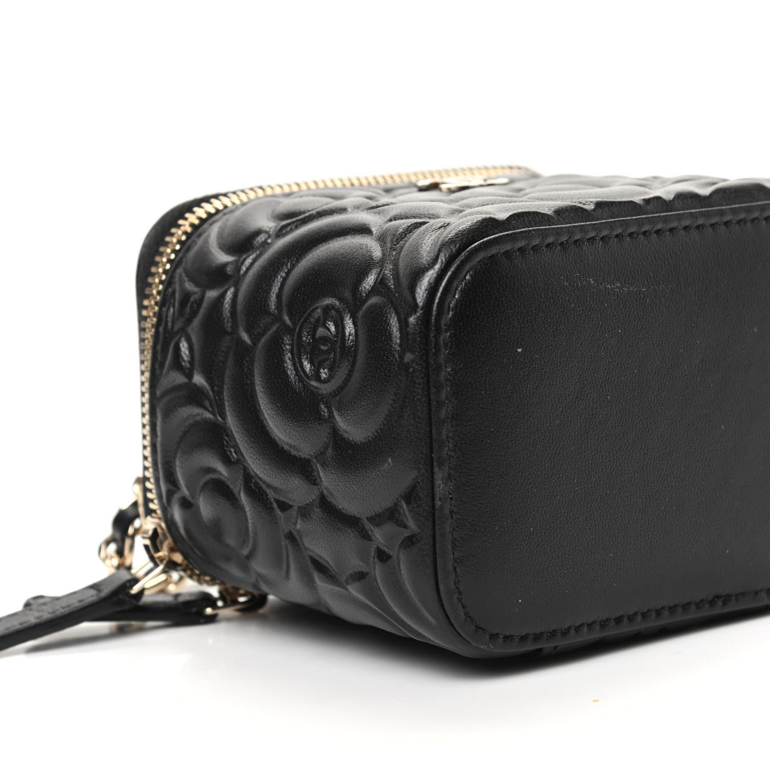 Chanel Lambskin Camellia Embossed Mini Vanity Case With Chain Black 8 of 10