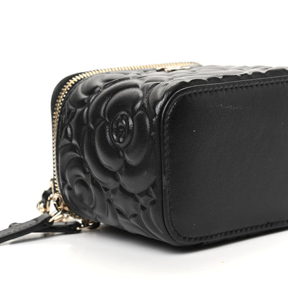 Chanel Lambskin Camellia Embossed Mini Vanity Case With Chain Black 8 of 10