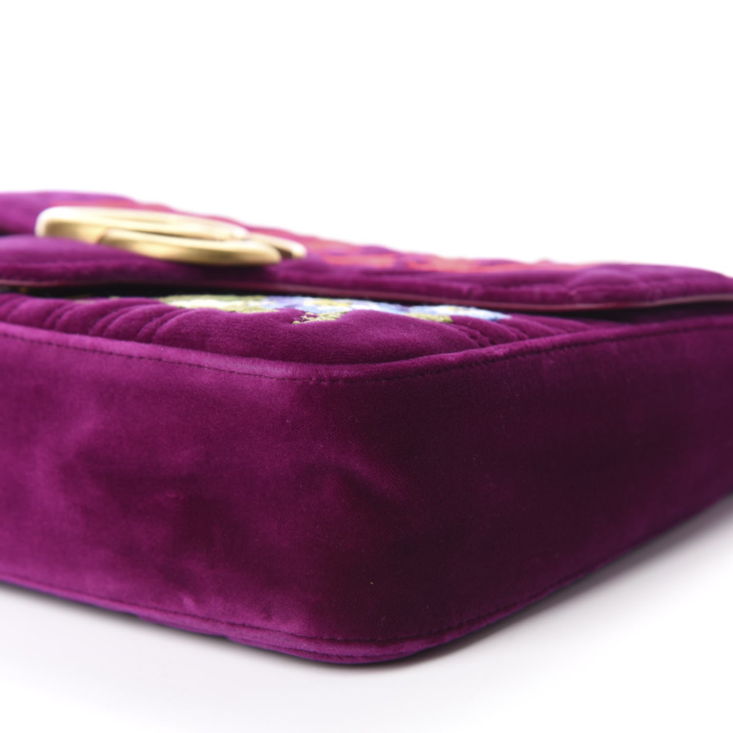 Gucci Velvet Matelasse Loved Embroidered Medium GG Marmont Shoulder Bag Fuchsia Violet Cyclamen 7 of 10