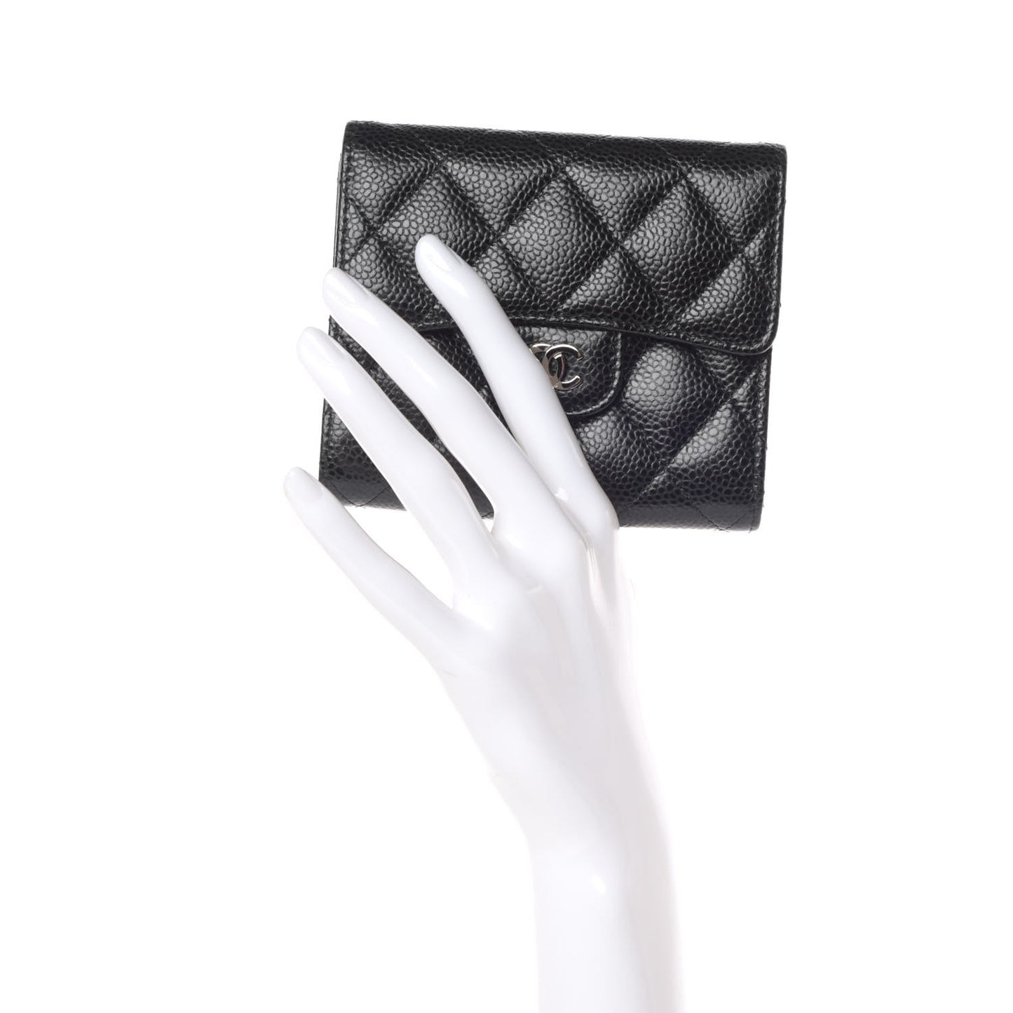 Caviar Quilted Compact Flap Wallet Black