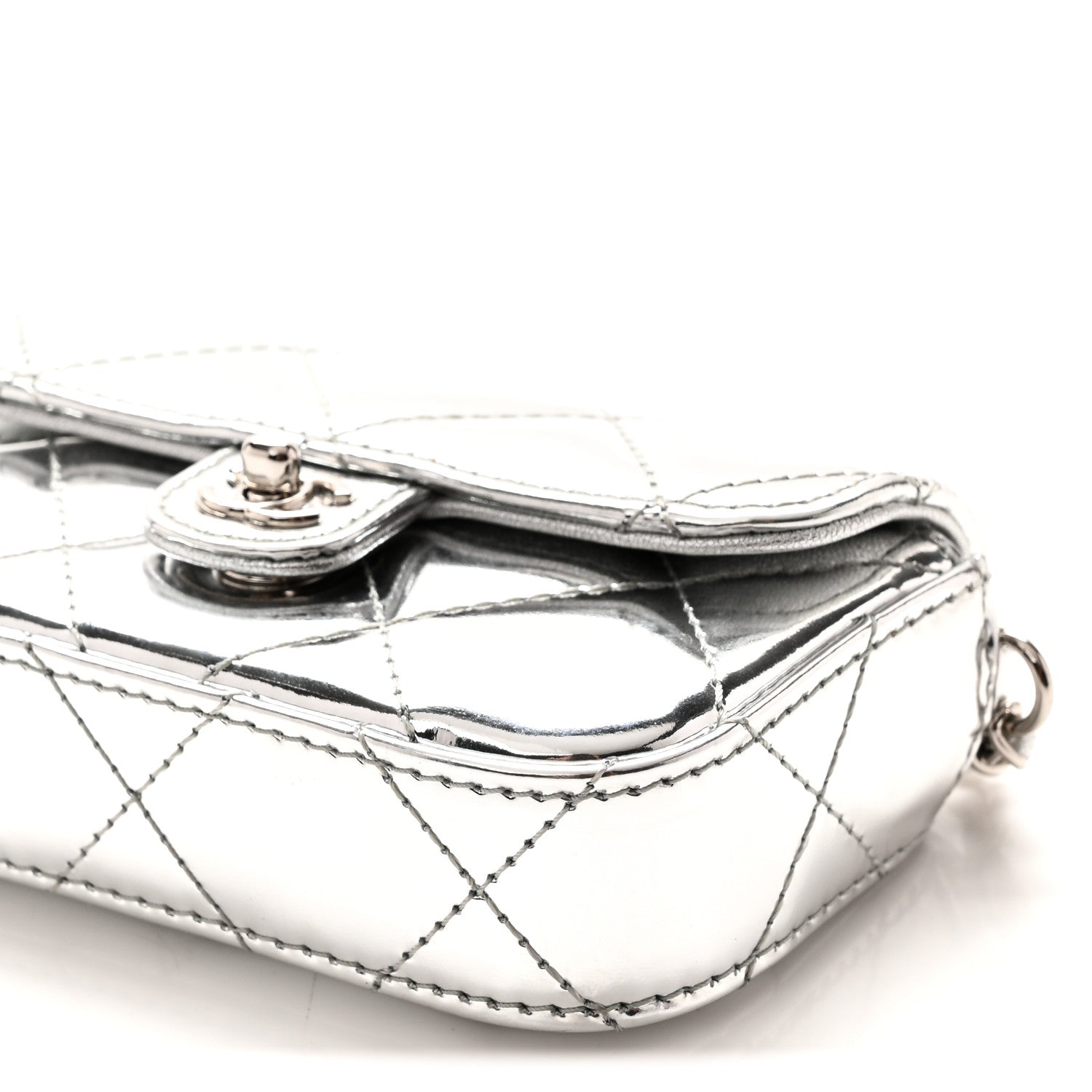 小物 CHANEL Chanel Mirror Calfskin Small Top Handle Clutch With Chain Silver