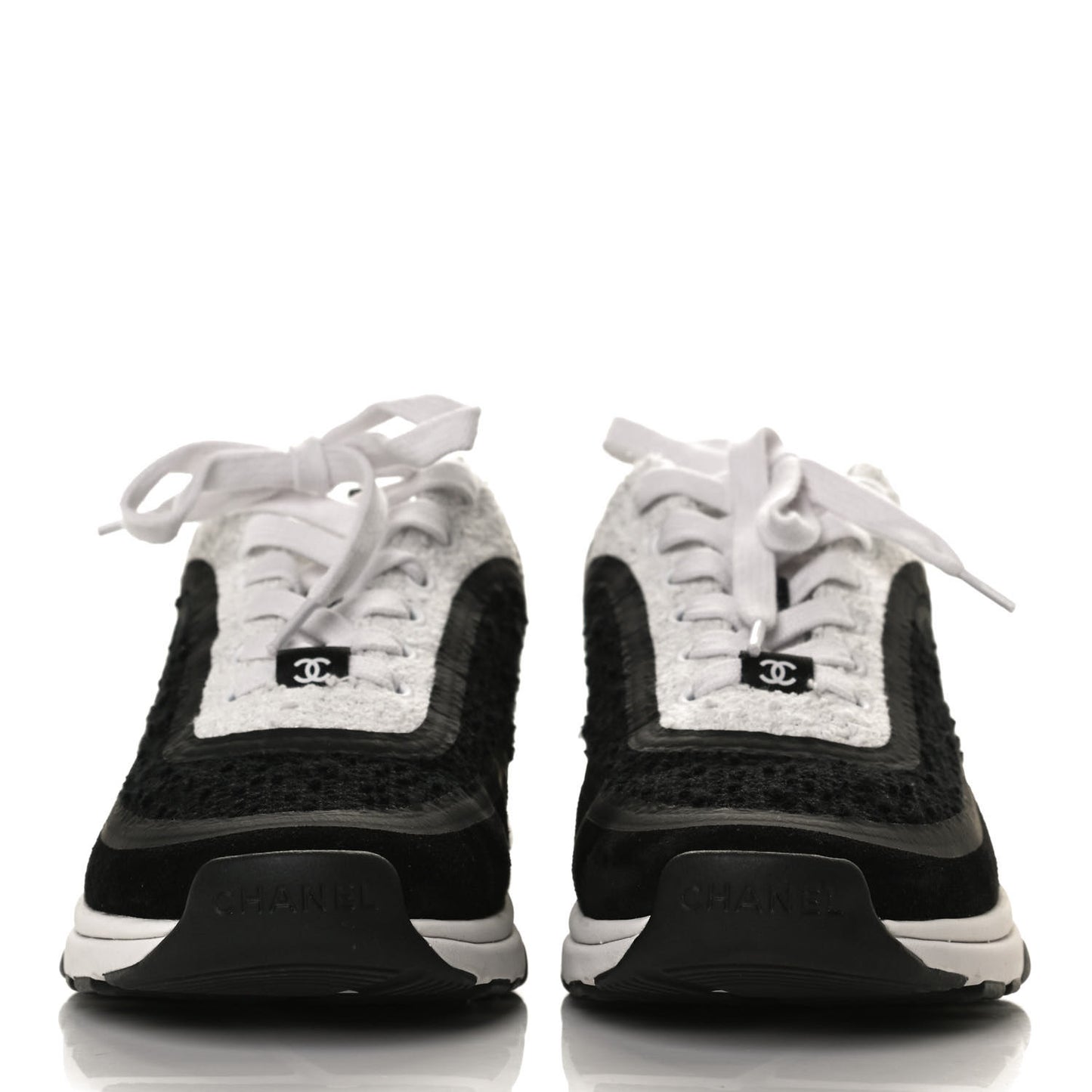 Tweed Suede Calfskin CC Sneakers 37 Black White