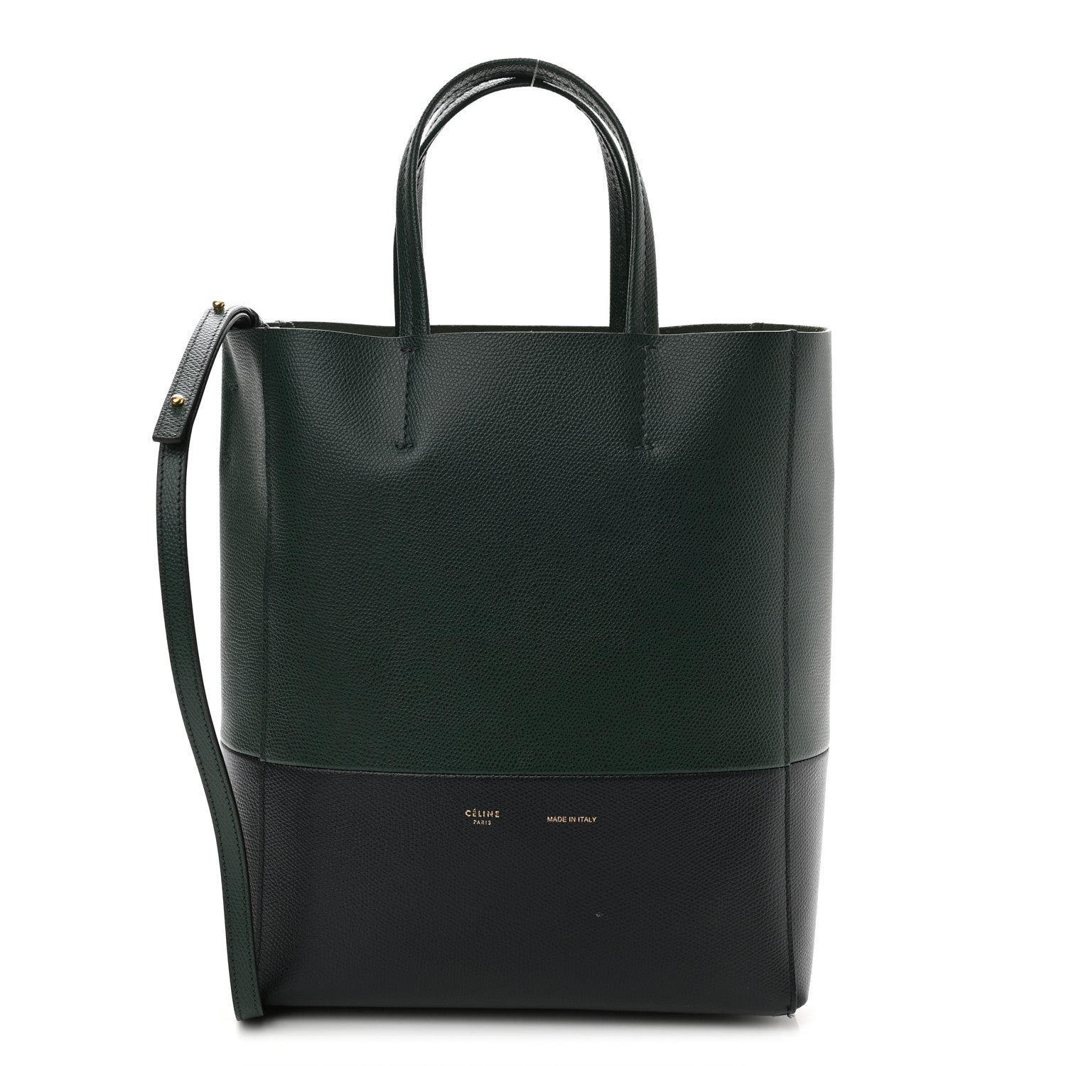 Celine Grained Calfskin Small Vertical Bi-Cabas Dark Green Black 1 of 9
