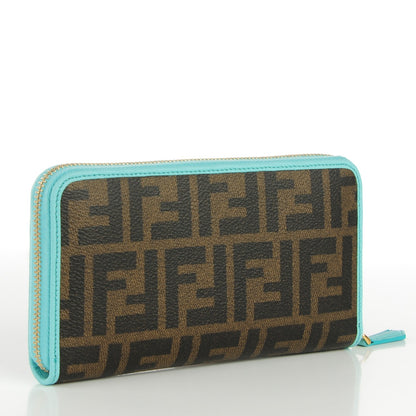 Fendi Zucca Spalmati Vitello Elite Zip Around Wallet Tobacco Turchese 3 of 7