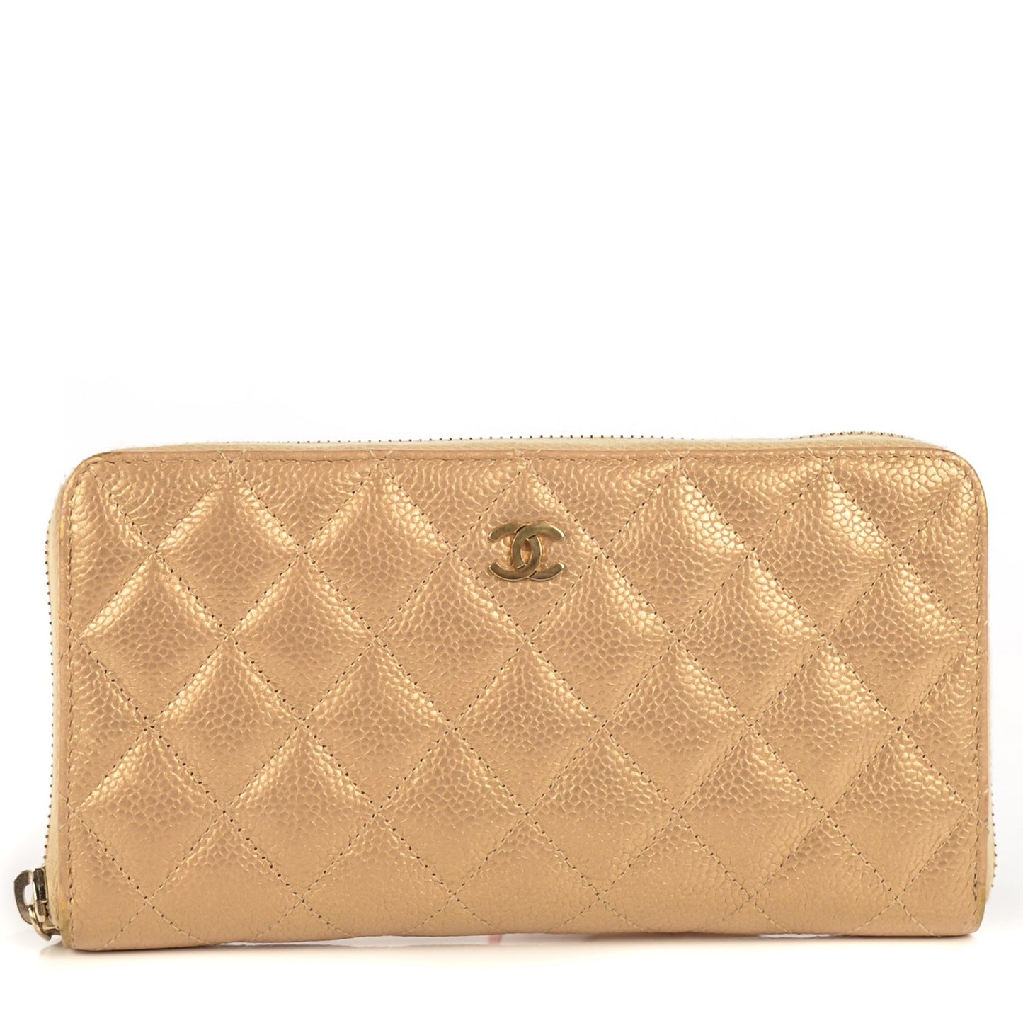 Pearly Caviar Quilted Large Gusset Zip Around Wallet Gold