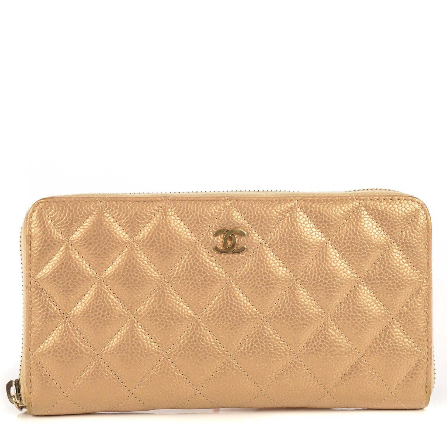 Chanel Pearly Caviar Quilted Large Gusset Zip Around Wallet Gold 1 of 9