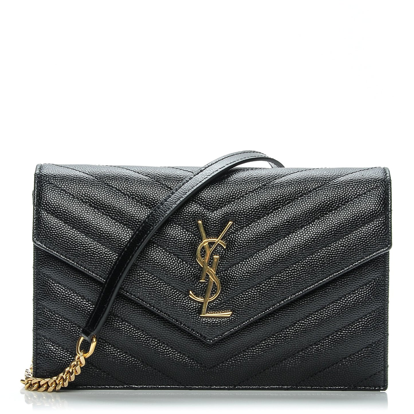 Grain De Poudre Matelasse Chevron Monogram Chain Wallet Black
