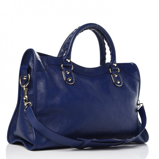 Balenciaga Chevre Gold Metallic Edge Hardware City Bleu Roi 4 of 8