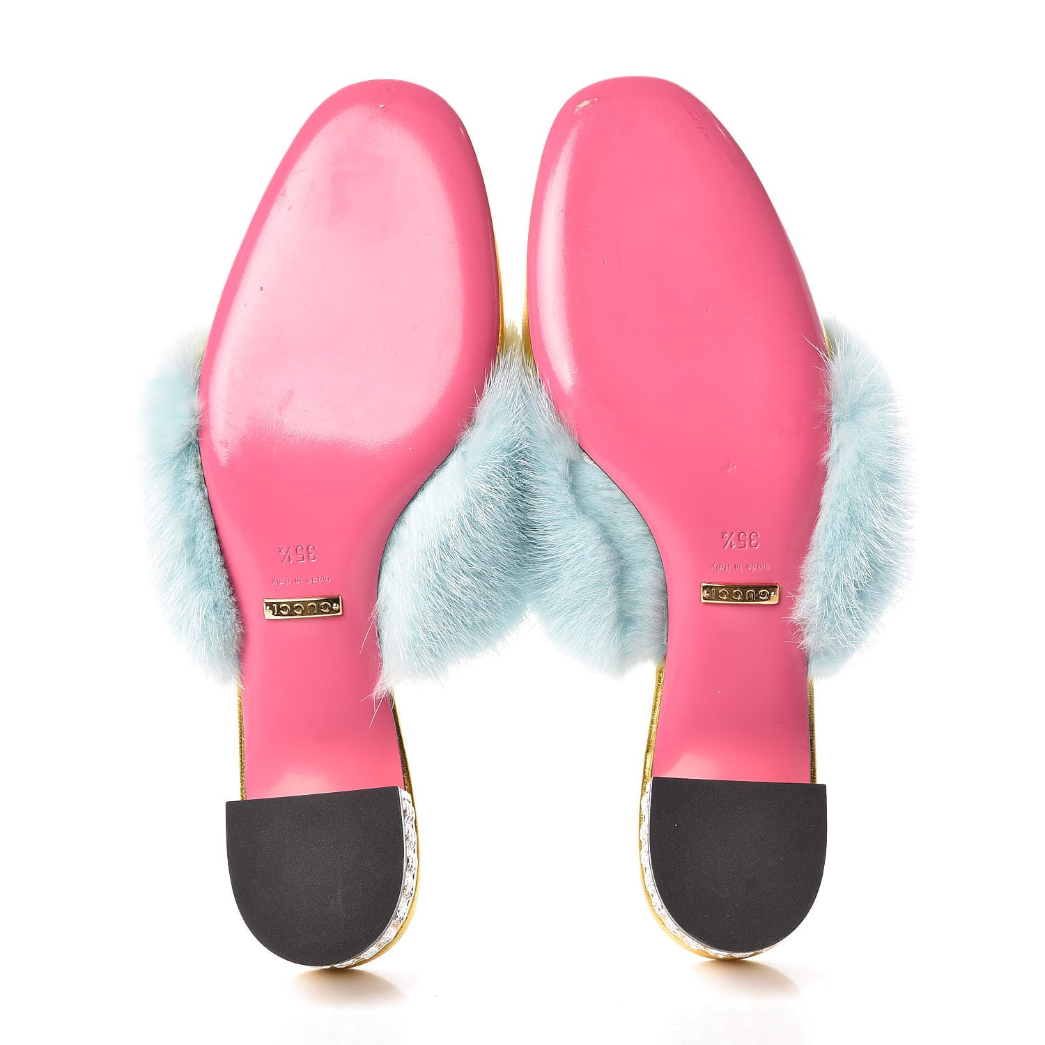 Gucci Mink Nappa Crystal Candy Mules 35.5 Vibrant Turquoise Gold 5 of 10