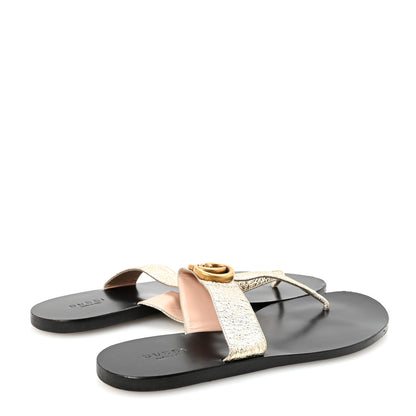 Gucci Nappa Silk Galassia GG Marmont Thong Flat Sandals 38.5 Platino 5 of 8