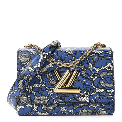 Louis Vuitton Calfskin Lace Flower Inlay Twist Shoulder Bag MM Navy Black 1 of 10