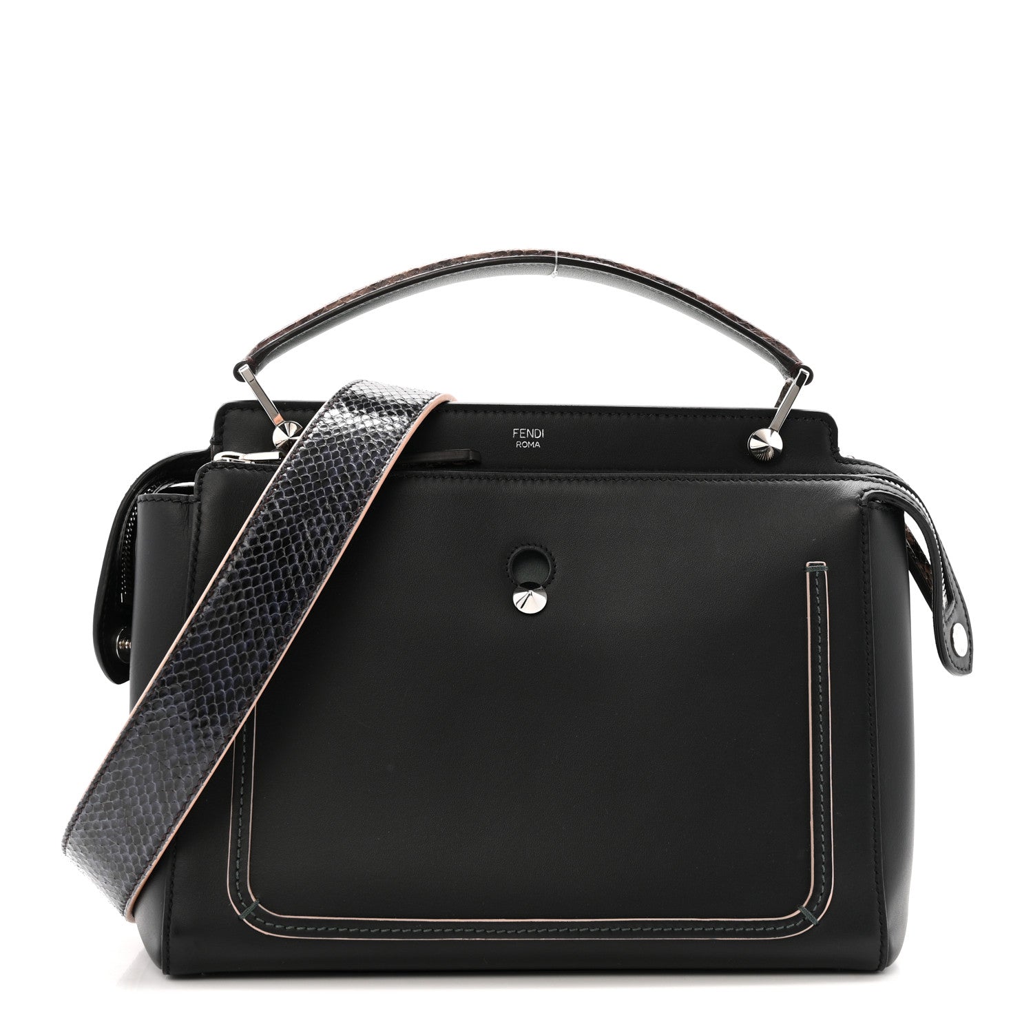 Fendi Vitello Baltico Dolce Elaphe DotCom Satchel Dark Grey 1 of 15