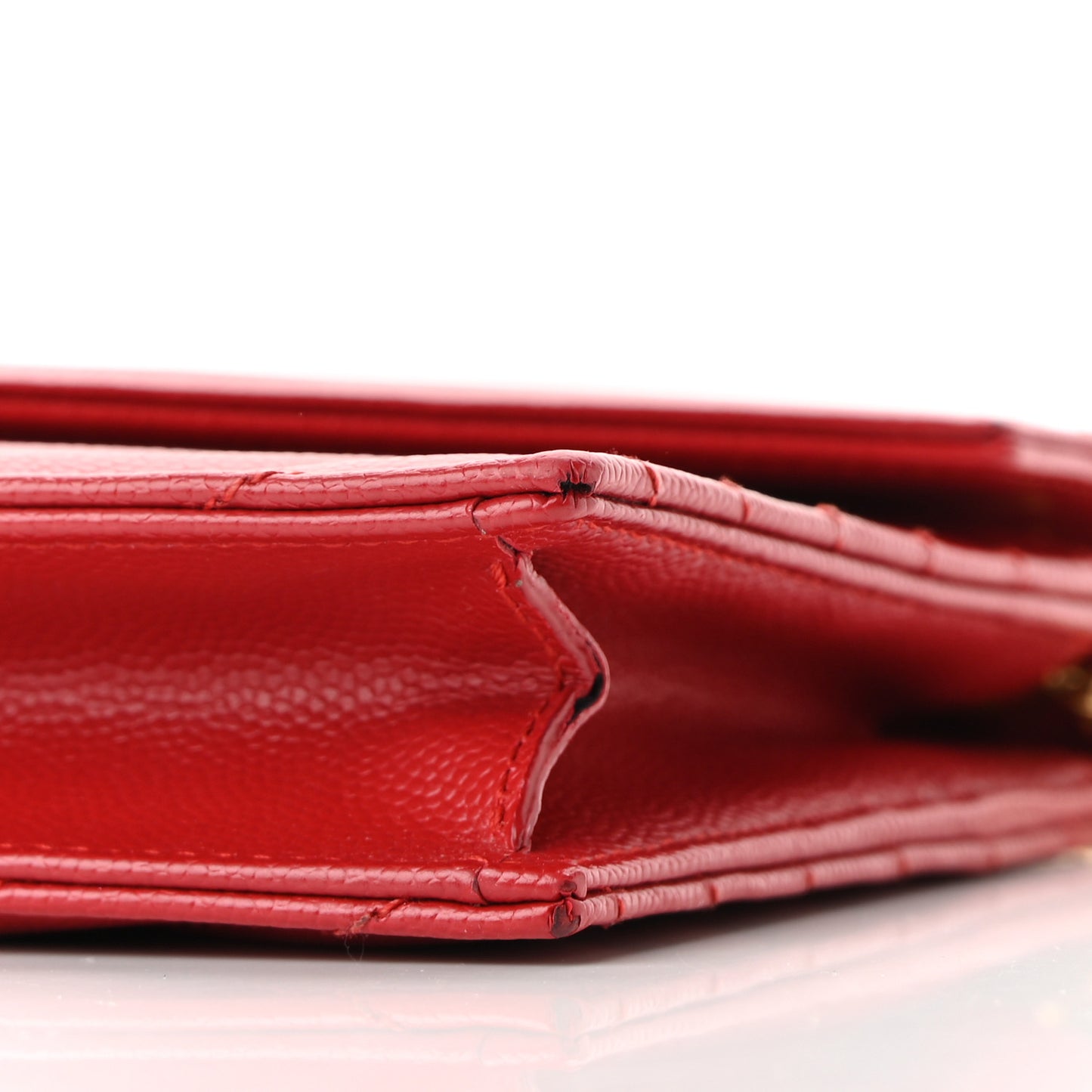 Grain De Poudre Matelasse Chevron Monogram Envelope Chain Wallet New Red