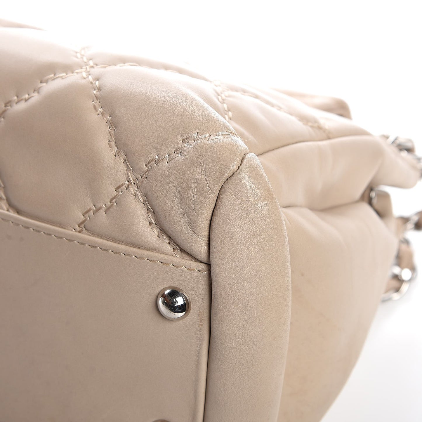 Calfskin Double Stitch Large Hamptons Flap Bag Beige