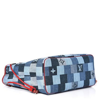 Louis Vuitton Denim Damier Monogram Patchwork Neverfull Blue Rouge 4 of 12
