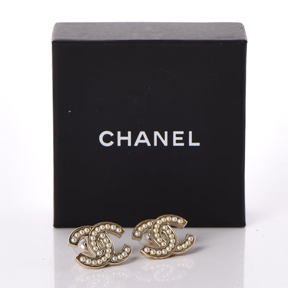 Chanel Pearl CC Earrings Light Gold 9 of 9