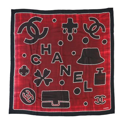 Chanel Silk CC Logo Charms Scarf Black Dark Red 1 of 3