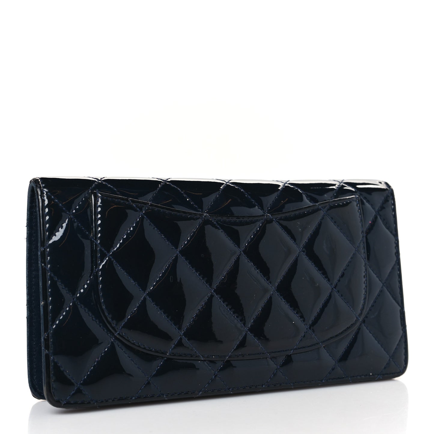 Patent Calfskin Quilted Yen Wallet Blue