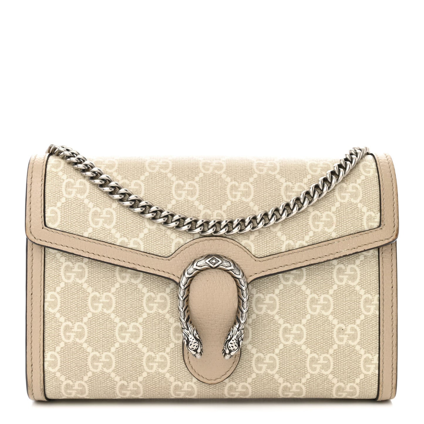 GG Supreme Monogram Textured Dollar Calfskin Mini Dionysus Chain Wallet Beige Mystic White Oatmeal