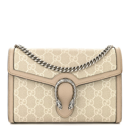 Gucci GG Supreme Monogram Textured Dollar Calfskin Mini Dionysus Chain Wallet Beige Mystic White Oatmeal 1 of 13