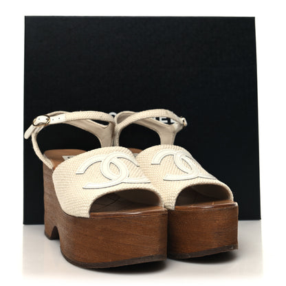 Chanel Fabric Patent Calfskin CC Wedge 37 Ivory White 9 of 9