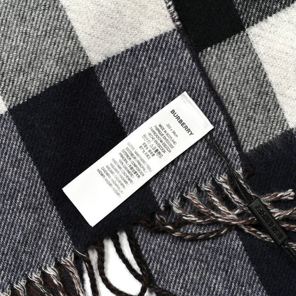 Burberry Cashmere Half Mega Check Monogram TB Reversible Fringe Scarf Dark Charcoal Blue 4 of 4