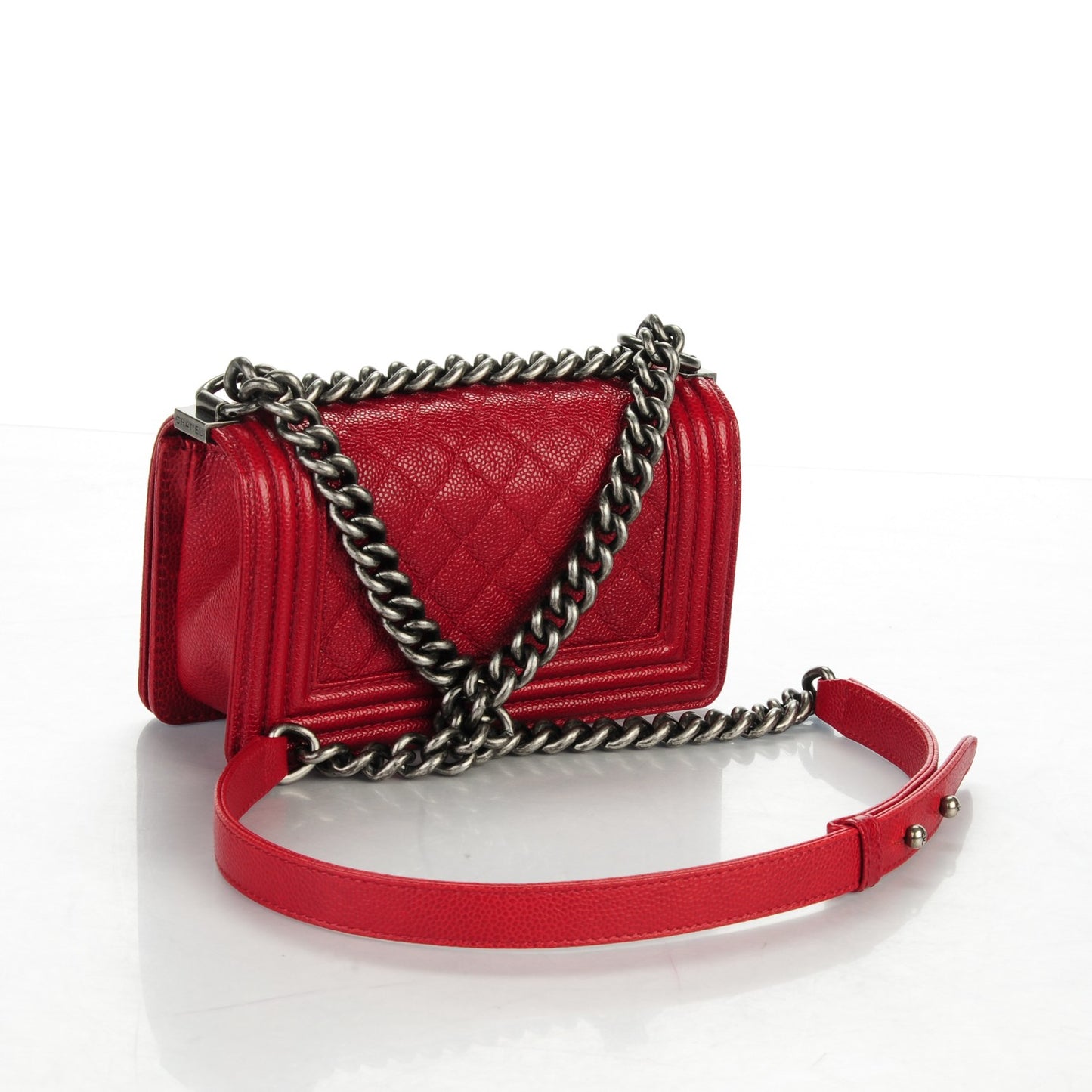 Caviar Quilted Small Boy Flap Dark Red