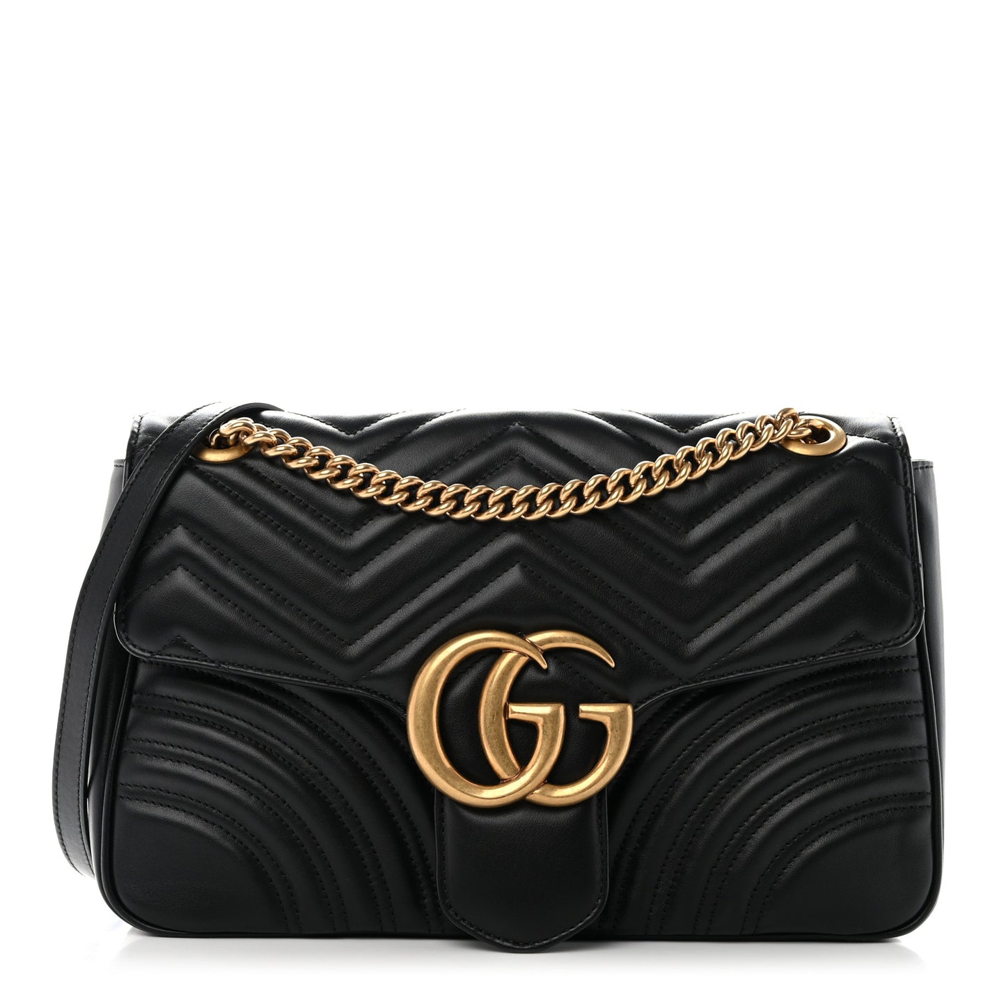 Calfskin Matelasse Medium GG Marmont Shoulder Bag Black