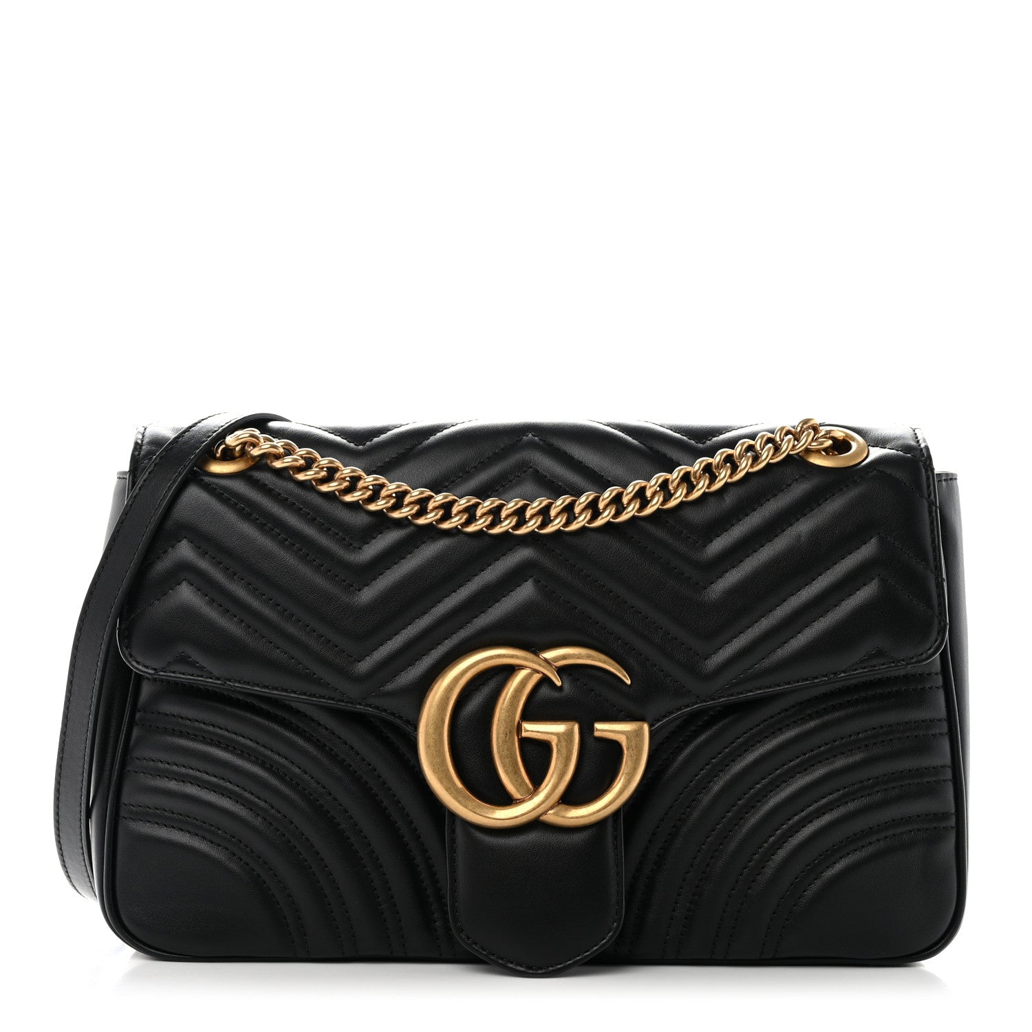Gucci Calfskin Matelasse Medium GG Marmont Shoulder Bag Black 1 of 11