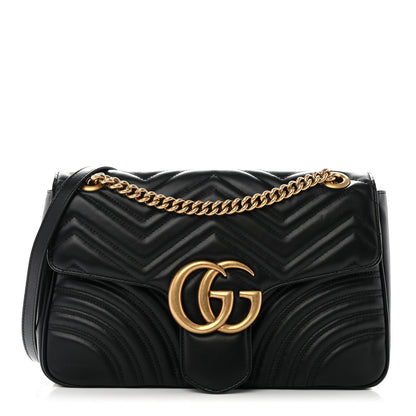 Gucci Calfskin Matelasse Medium GG Marmont Shoulder Bag Black 1 of 11