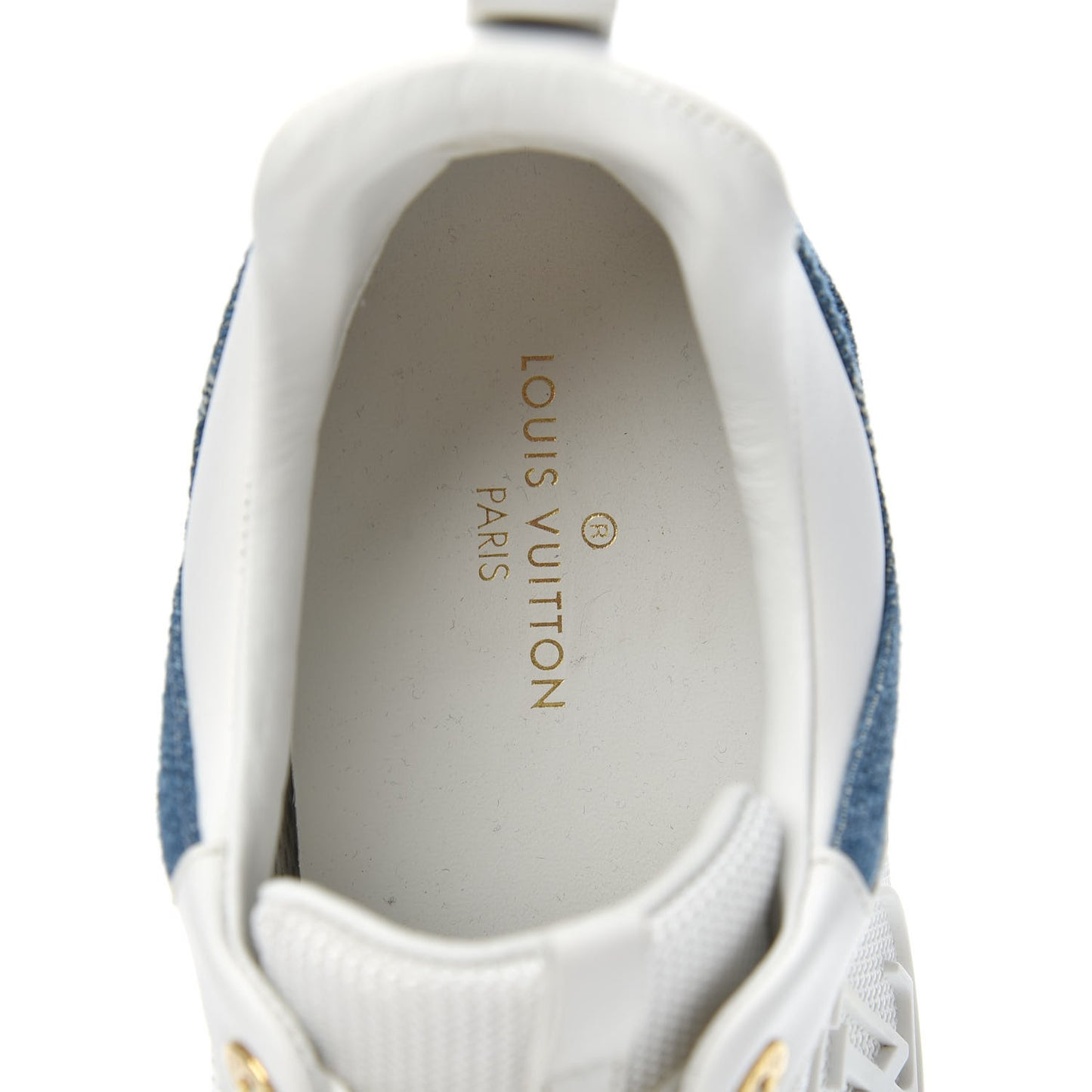 Calfskin Monogram Denim Run Away Sneakers 37.5 White