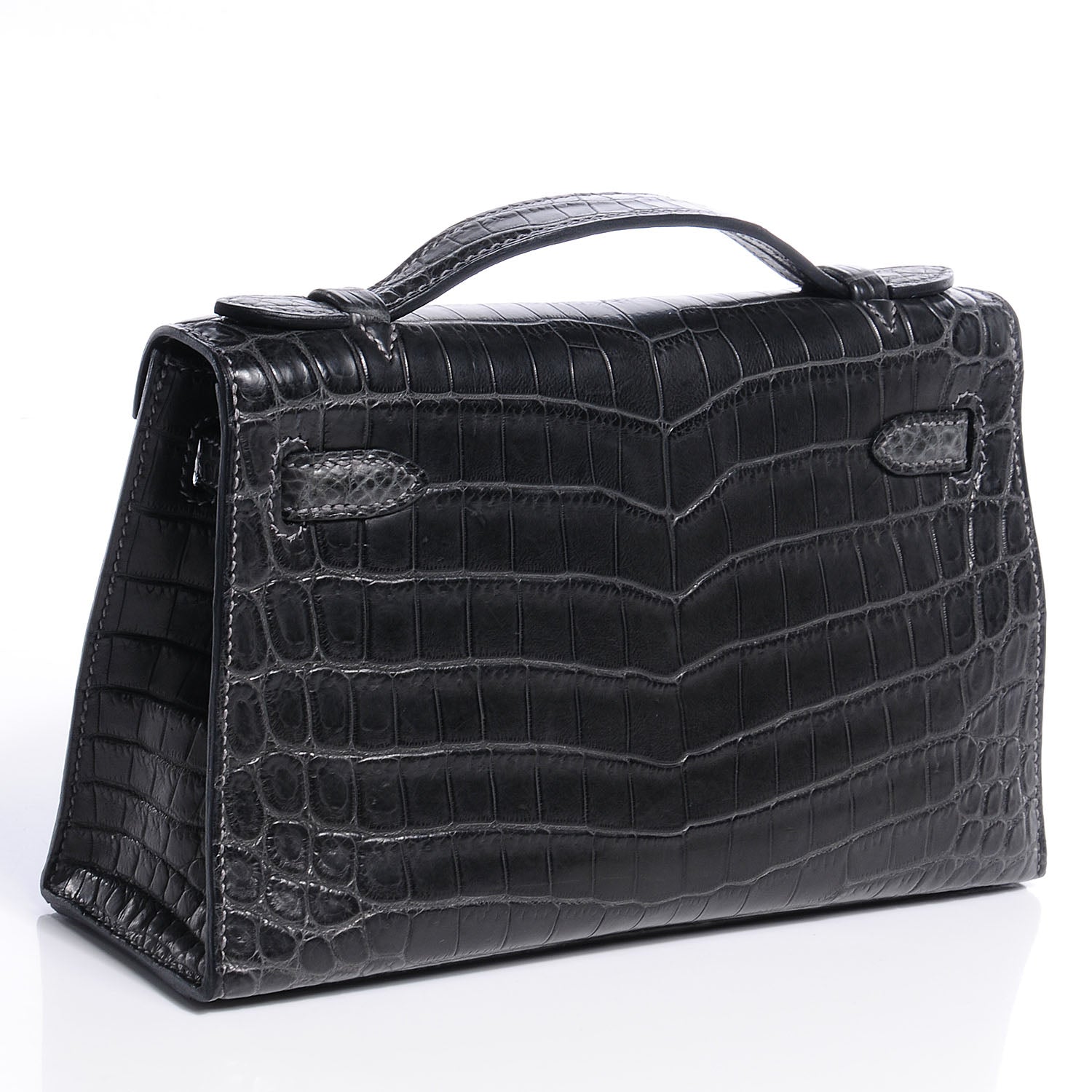 Hermes Matte Niloticus Crocodile Kelly Pochette Graphite 3 of 8