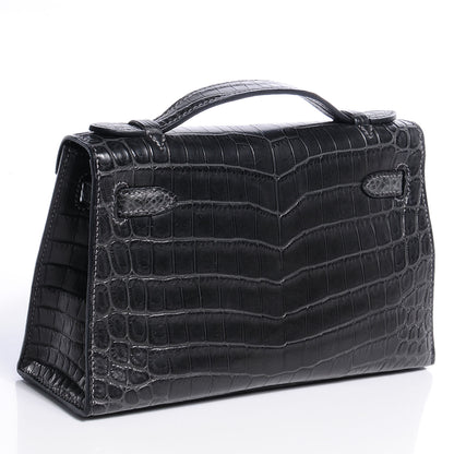 Hermes Matte Niloticus Crocodile Kelly Pochette Graphite 3 of 8