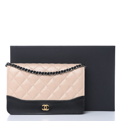 Chanel Aged Calfskin Quilted Gabrielle Wallet On Chain WOC Beige Black 13 of 13