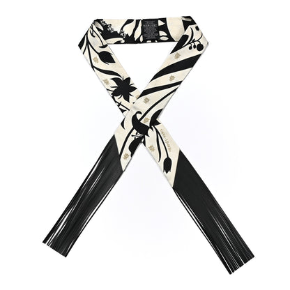 Hermes Silk Calfskin Bouquet Final Fringed Twilly Creme Black 1 of 4