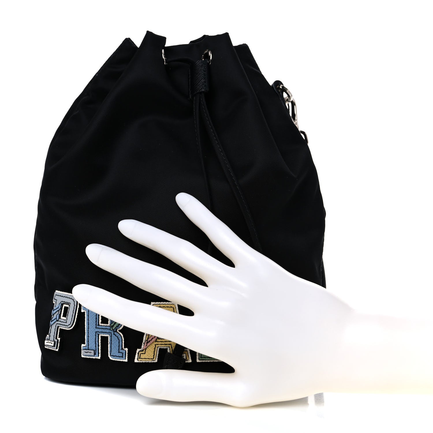 Prada Saffiano Tessuto Nylon Vela Lettering Bucket Wristlet Black 2 of 8