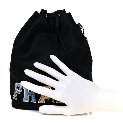 Prada Saffiano Tessuto Nylon Vela Lettering Bucket Wristlet Black 2 of 8