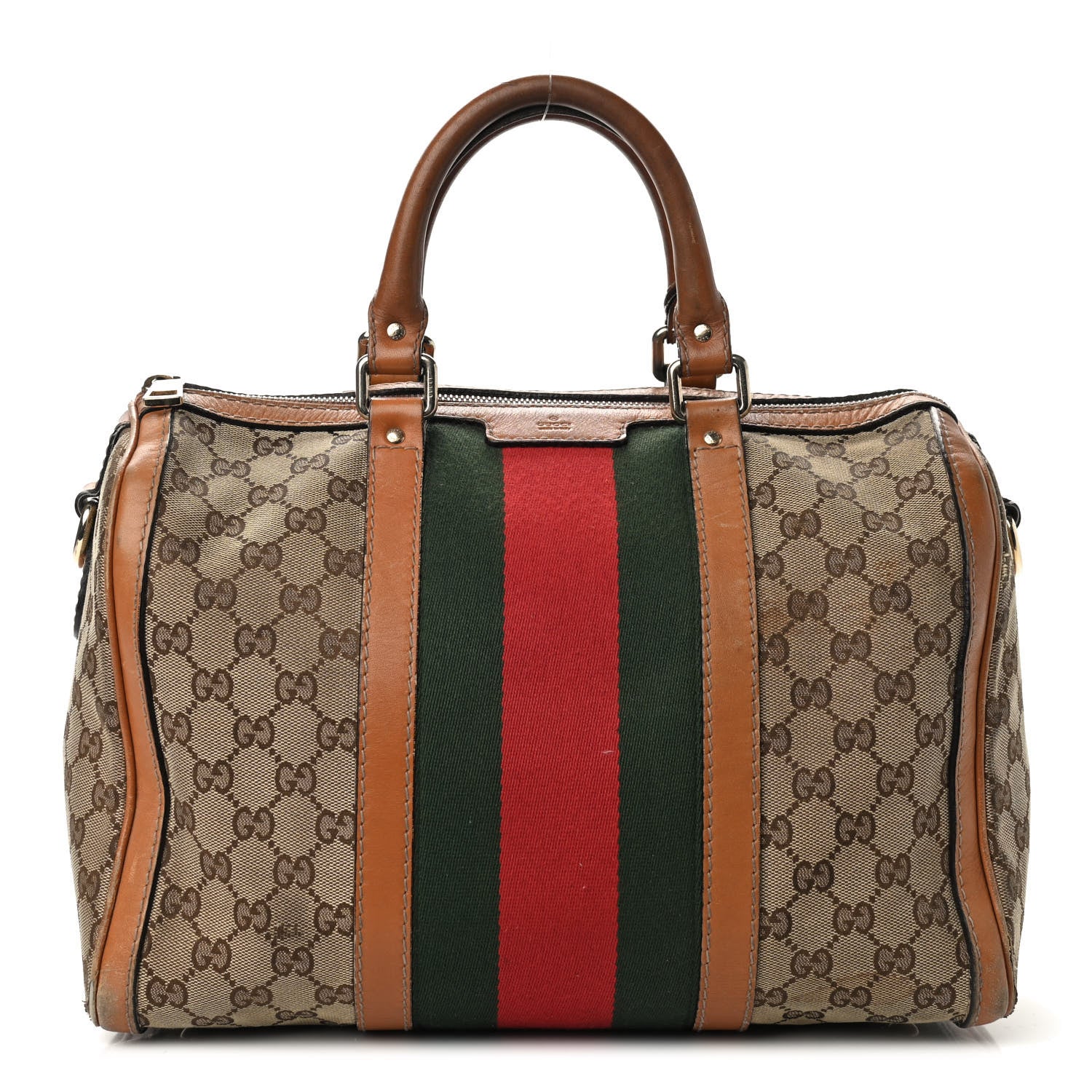Gucci Monogram Vintage Web Medium Boston Tobacco 1 of 16