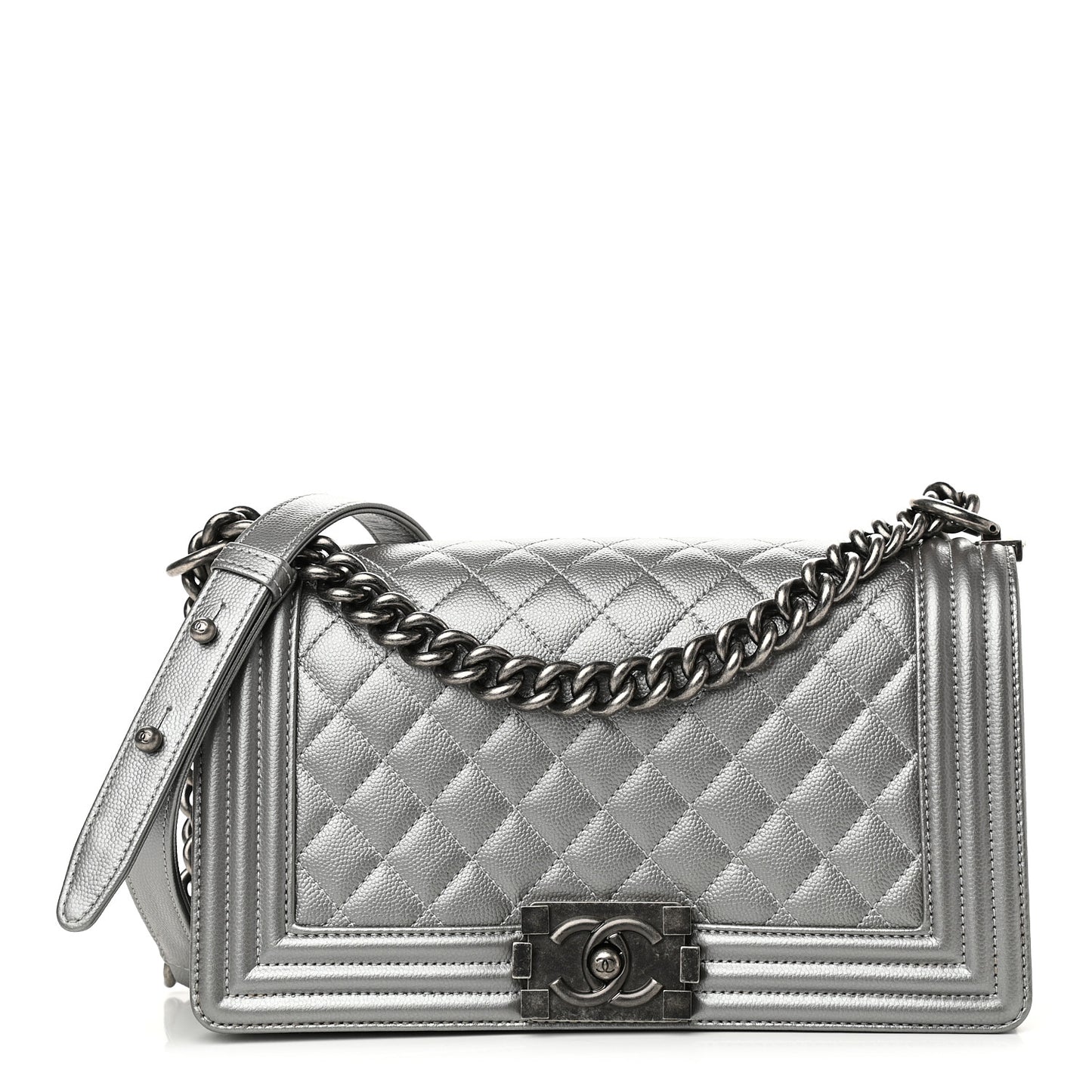 Metallic Caviar Quilted Medium Boy Flap Silver