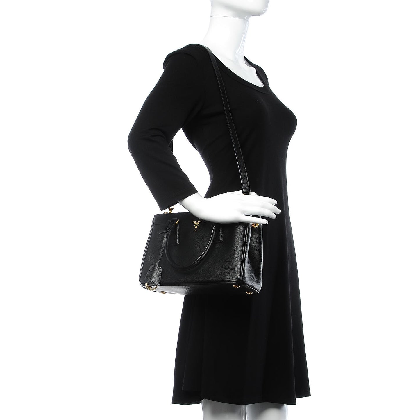 Saffiano Lux Mini Double Zip Tote Black