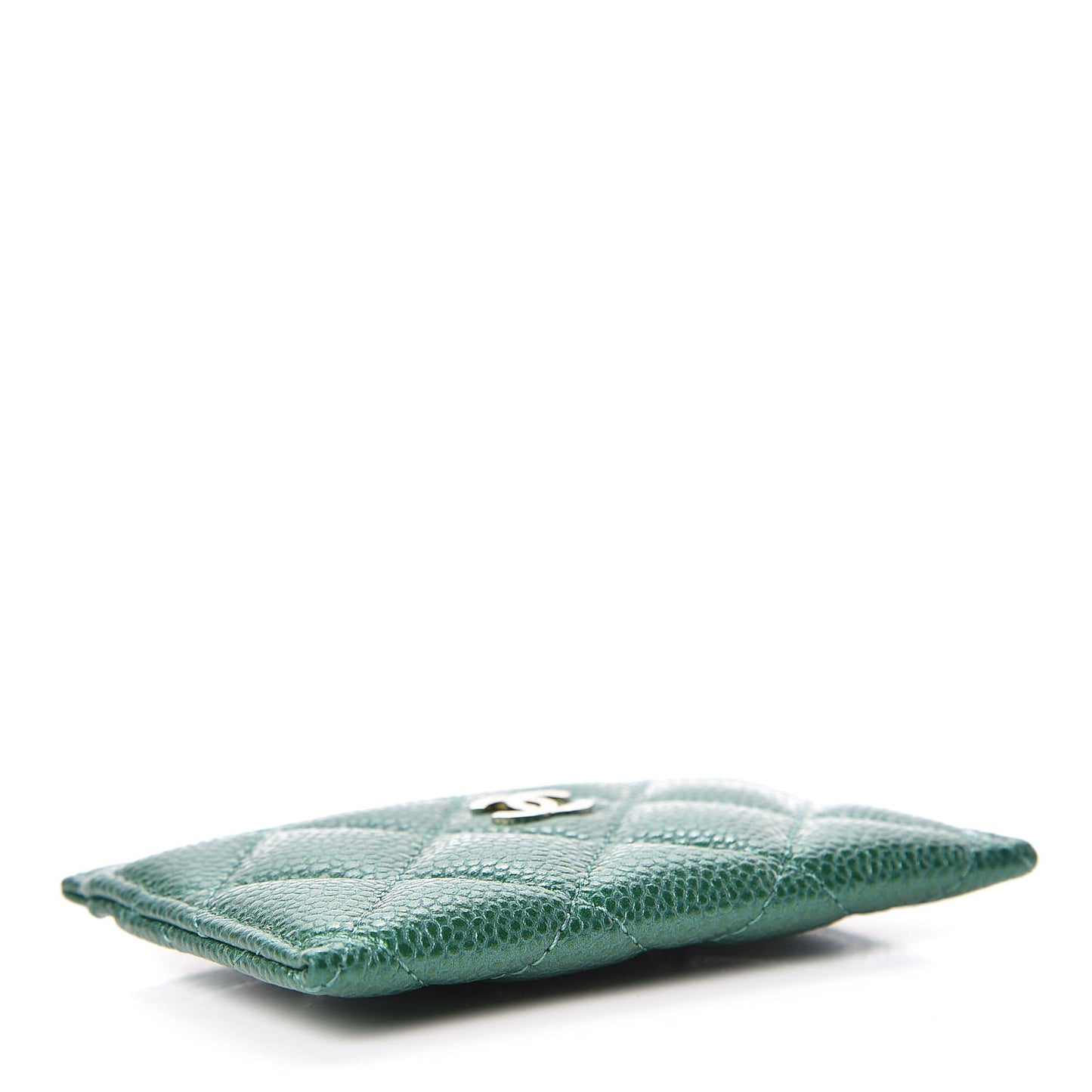 Metallic Caviar Quilted Card Holder Green