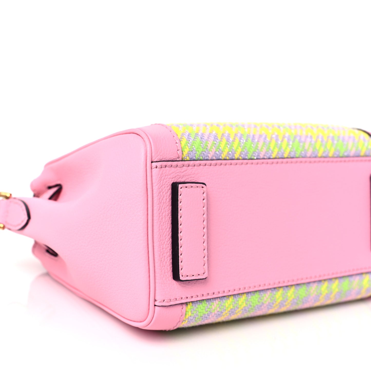 Grained Calfskin Canvas Houndstooth Small La Medusa Top Handle Bag Pink Multicolor