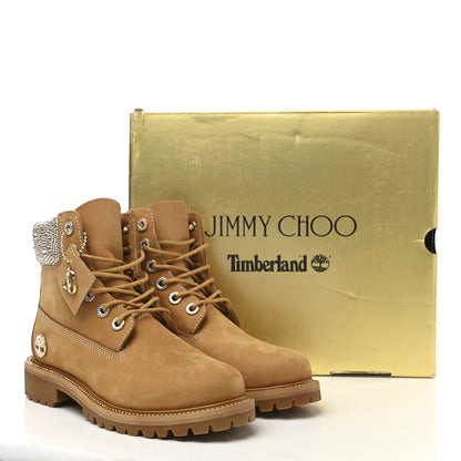 Jimmy Choo X TIMBERLAND Nubuck Swarovski Crystal Womens Ankle Boots 39.5 Wheat 9 of 9