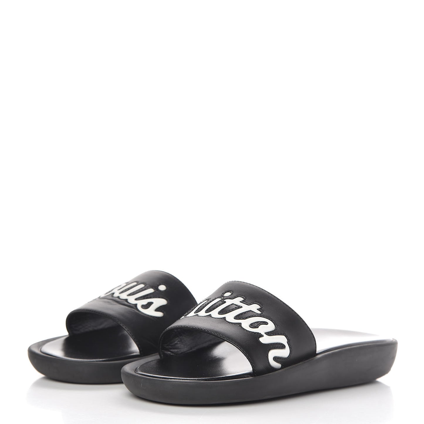 Calfskin Logo Sunbath Slide Sandals 39 Black