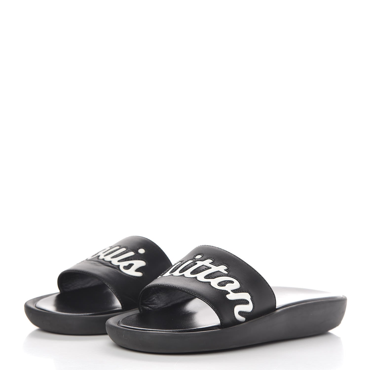 Louis Vuitton Calfskin Logo Sunbath Slide Sandals 39 Black 3 of 13