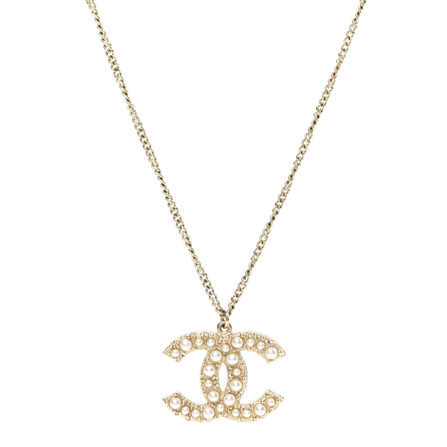 Chanel Pearl Crystal CC 100th Anniversary Pendant Necklace Light Gold 1 of 5