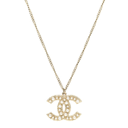 Chanel Pearl Crystal CC 100th Anniversary Pendant Necklace Light Gold 1 of 5