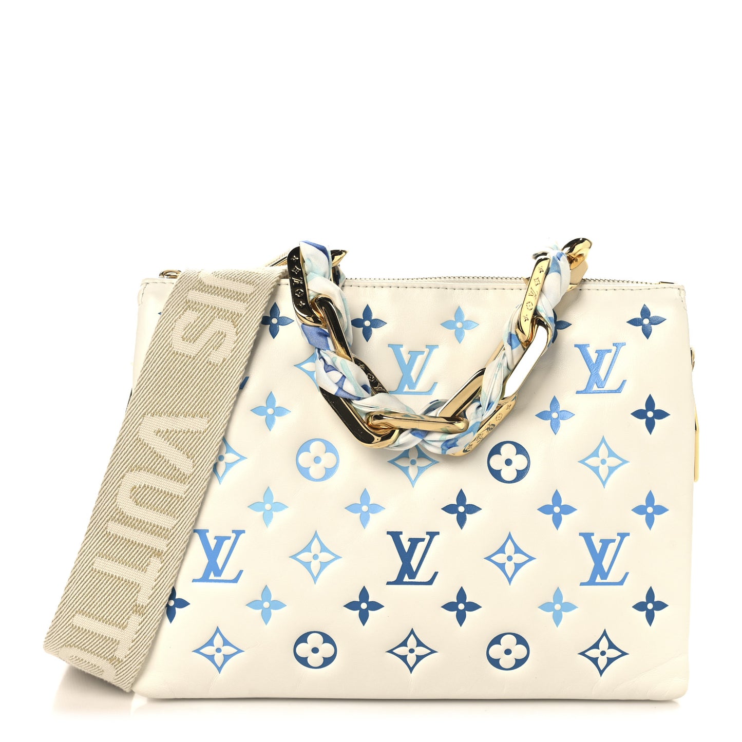 Lambskin Embossed Monogram Tricolor By The Pool Coussin PM White Blue